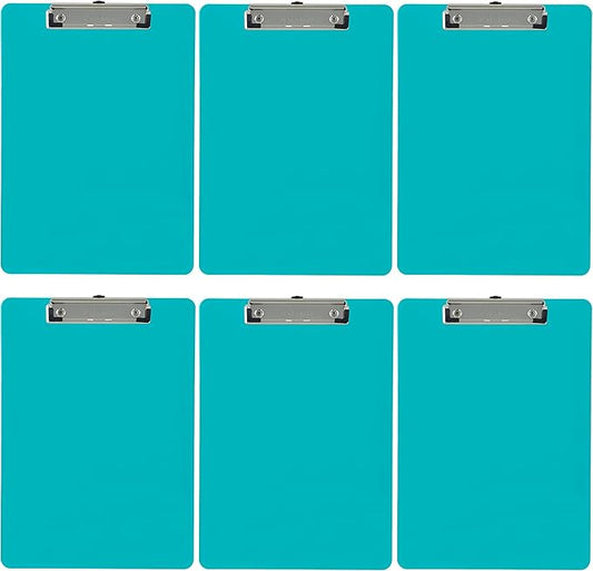 Trade Quest Plastic Clipboard Opaque Color Letter Size Low Profile Clip (Pack of 6) (Turquoise)