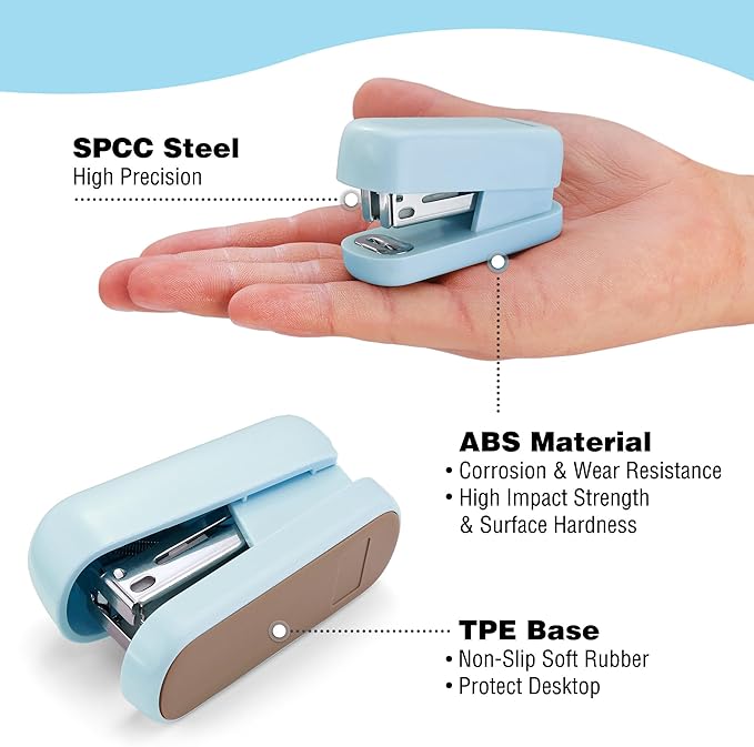 WORKPRO Mini Stapler with Staples, Blue Stapler Set Includes Two Small Staplers, One Staple Remover, 2000 Standard Staples, Lock Design, Non-Slip Base - Staplers for Desk, Classroom, Office
