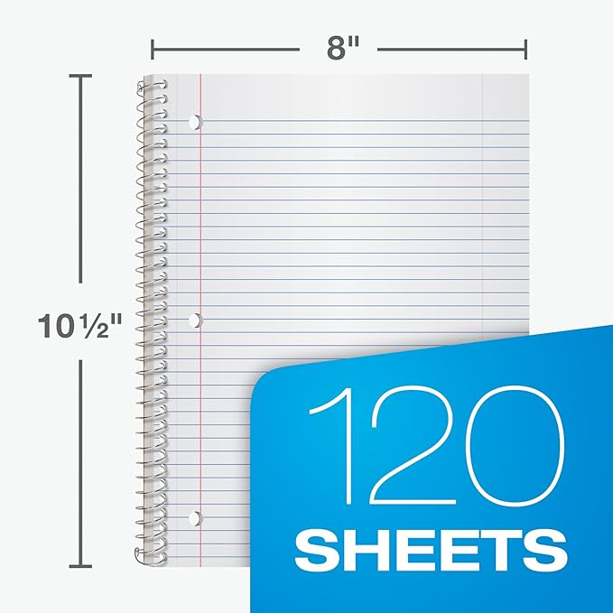 Oxford Spiral Notebooks, 3 Pack, 3 Subject, College Ruled Notebooks for School, 8 x 10.5 Inches, 120 Sheets, 2 Dividers, Assorted Colors, Back to School Supplies (65202)