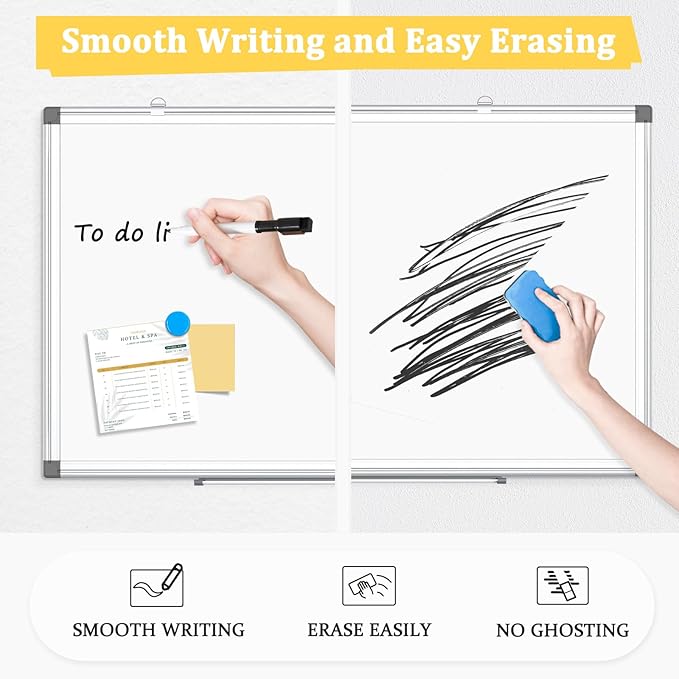 Double-Sided Magnetic Whiteboard, 30" x 20" Dry Erase Board, Aluminum Frame White Board for Wall, Hanging Mounting White Board Dry Erase Marker Board with 4 Markers, 1 Pen Tray
