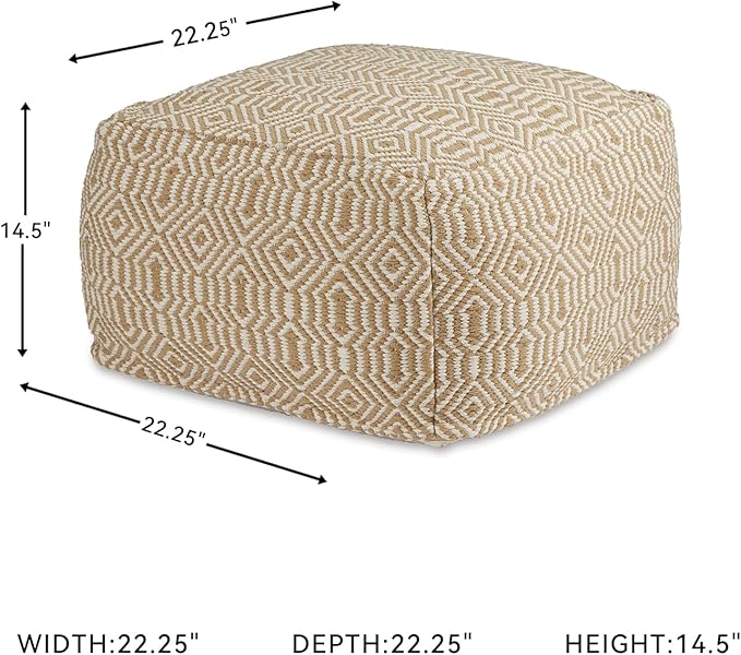 Signature Design by Ashley Adamont Casual Handwoven Geometric Pouf, Beige & White