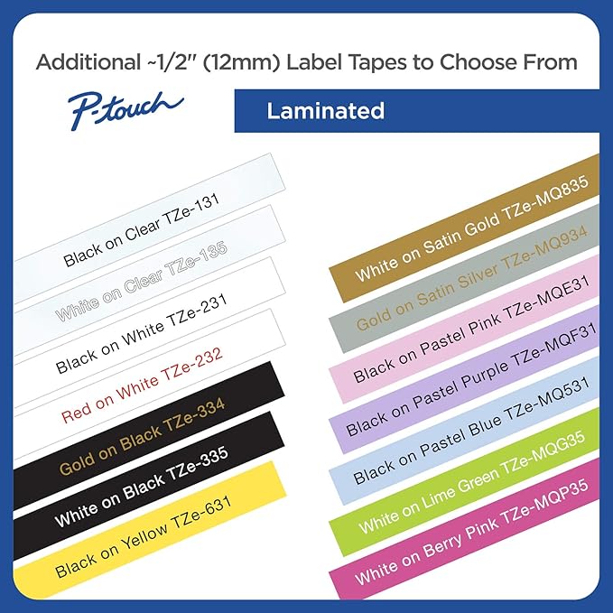 Brother Genuine P-touch TZE-MQG35 Tape, 1/2" (0.47") Wide Standard Laminated Tape, Black on Clear, Laminated for Indoor or Outdoor Use, Water-Resistant, 0.47" x 26.2' (12mm x 5M), TZeAF131