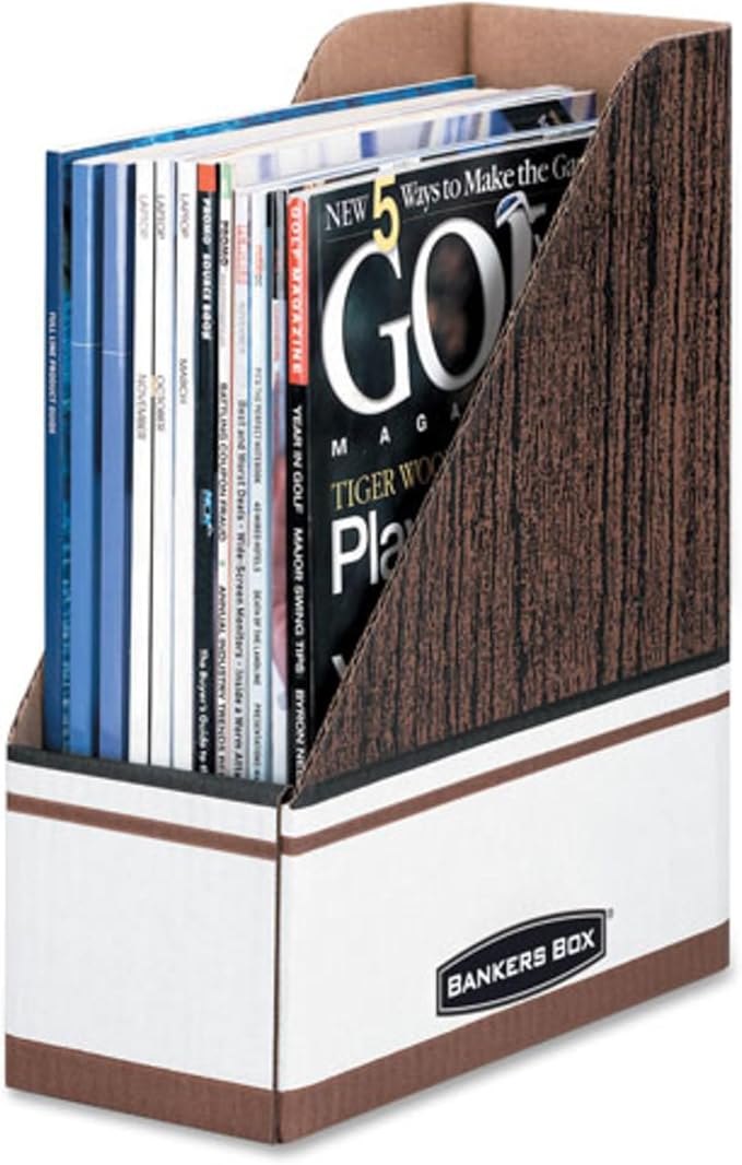 Bankers Box Magazine File Holders, Oversized Letter, Wood Grain, 12 Pack (07224)