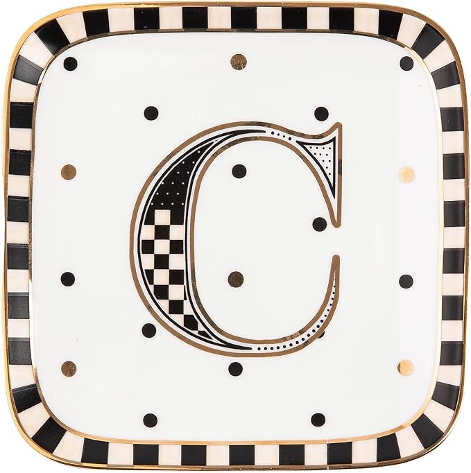 MACKENZIE-CHILDS Monogram Dish, Decorative Ceramic Letter Plate, 5 3/4" Square, C