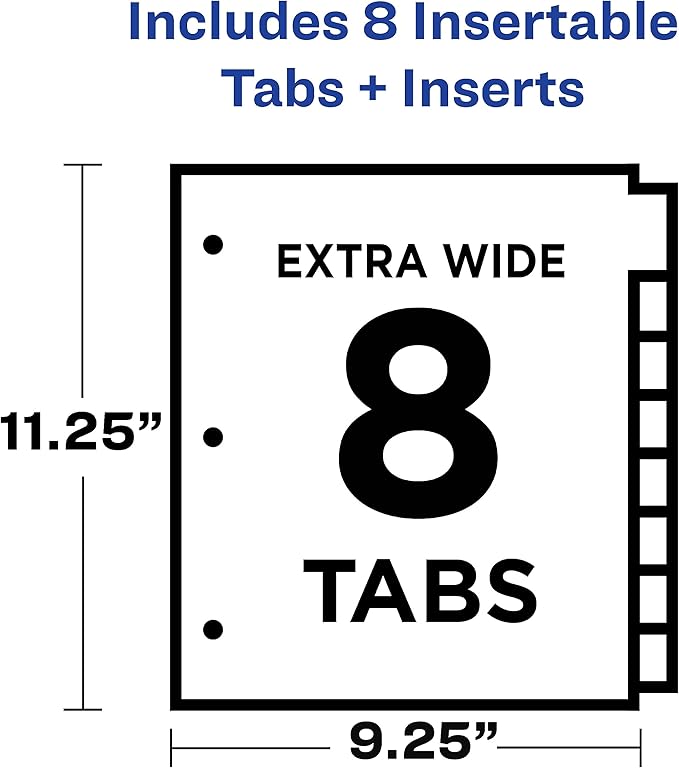 Avery Big Tab Insertable Plastic 2 Pocket Dividers for 3 Ring Binders, 8 Tab Set, Bright Two-Tone Multicolor, Works with Sheet Protectors, 1 Set (11989), Pack of 24