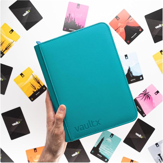 Vault X 4 Pocket Trading Card Zip Binder, 160 cards, Premium Exo-Tec Album Material, 20 Side-Loading Pages, Folder for Collectible Card Games, Sports, TCG (Teal)