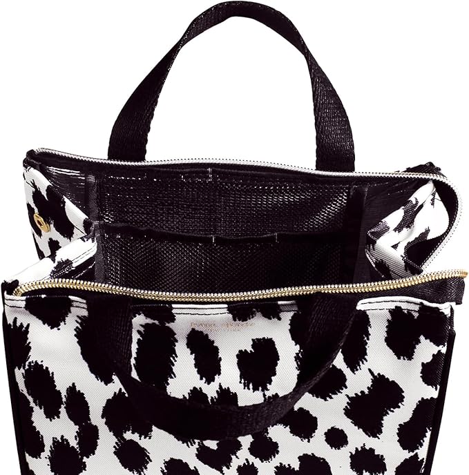 kate spade new york Portable Soft Cooler Lunch Bag, Thermal Tote with Insulated Interior Lining and Storage Pocket, Lunch Tote for Women, Modern Leopard
