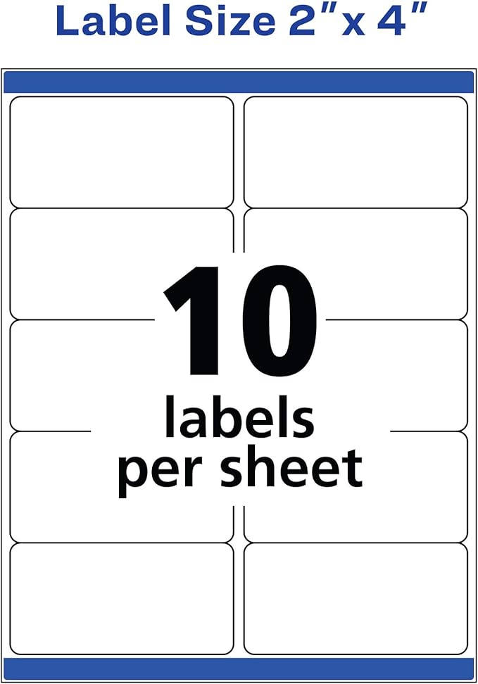 Avery Shipping Labels, 2" x 4", White, 250 Labels | Sure Feed Technology | Pack of 2 | Model 8163