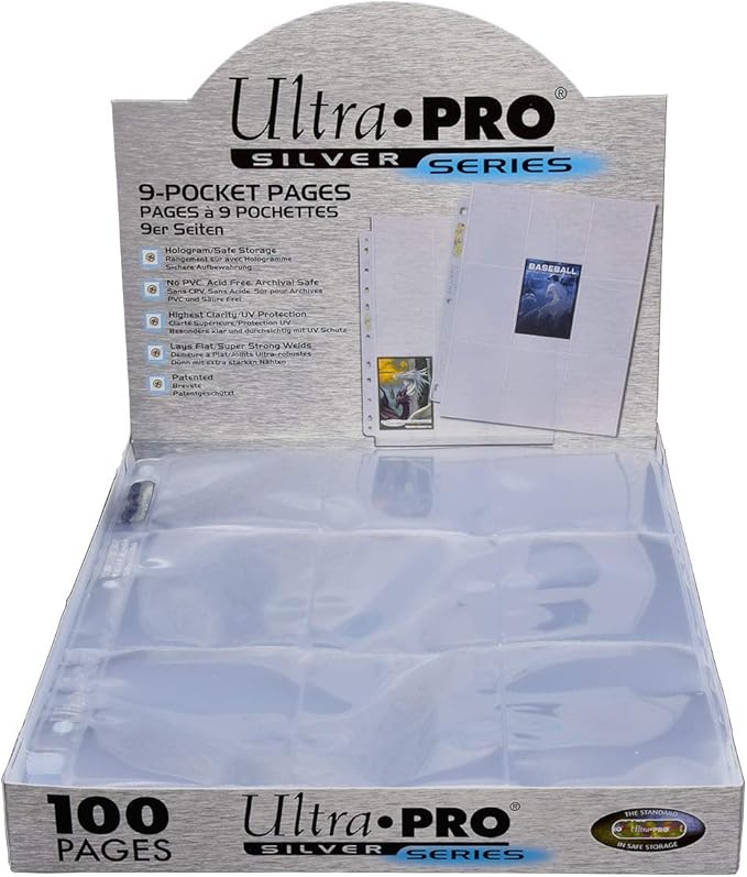 Ultra PRO - 11-Hole Punch 9-Pocket Pages Silver Series, 100 Pages to Store Trading Cards, Baseball cards, Pokemon and Baseball Card Sleeves, Card Protector Sheets for Binders