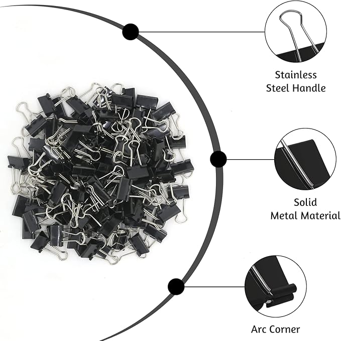 120 Pack Mini Binder Clips, Black Binder Clips, Small Paper Clips 15mm 5/8 Inch. Micro Size Office Clips for Home School Office and Business.