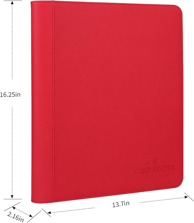 Toploader Binder,Toploader Hard Cases, 9-Pocket Pages Sleeves Hold up 288 Cards.Toploader Card Binder with Sleeves for “3×4” rigid，Card Holder(red)