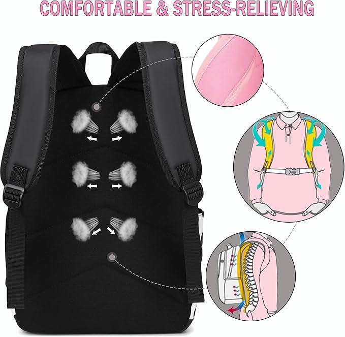 School Backpack for Girls Teens Bookbag with Lunch Box Set Kids Backpack Elementary Middle School Bag Daypack, Black Cow