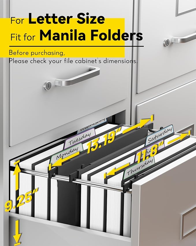 Ansook Extra Capacity Hanging File Folders Letter Size,Heavy Duty 4" Expandable File Folder with Movable Dividers,6 Pack Plastic File Cabinet Folders with Tabs,Hanging Folder Organizer for Home Office
