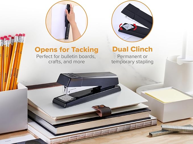 Bostitch Office Stapler, No-Jam Premium for Desktop, Includes 3,750 Staples, Full-Strip, 25 Sheet Capacity, Black, 3 Pack