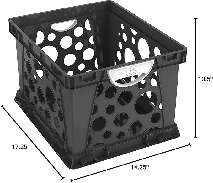 Storex Large Storage and Filing Crate with Comfort Handles, 17.25 x 14.25 x 10.5 Inches, Black/White, Case of 3 (STX61788U03C)