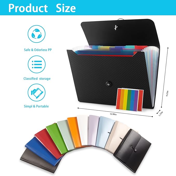Expanding File Folder, 13 Pockets, Orange, Polypropylene for Work, School, Home, Office