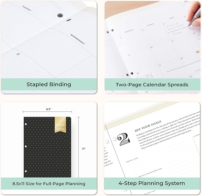 Blue Sky Day Designer 24 Month 2026 Monthly Planner Calendar, January 2026 - December 2027, 8.5" x 11", Flexible Cover, Stapled Binding, Swiss Dot Black