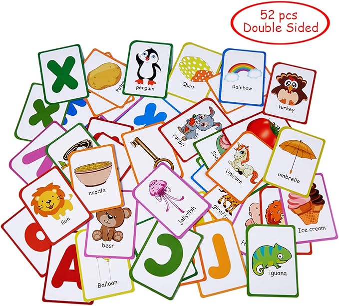 Alphabet Flash Cards for Toddlers: Teach Toddler ABC Letters & Words, 52 Double-Sided Uppercase and Lowercase Letters Cards - Preschool Learning