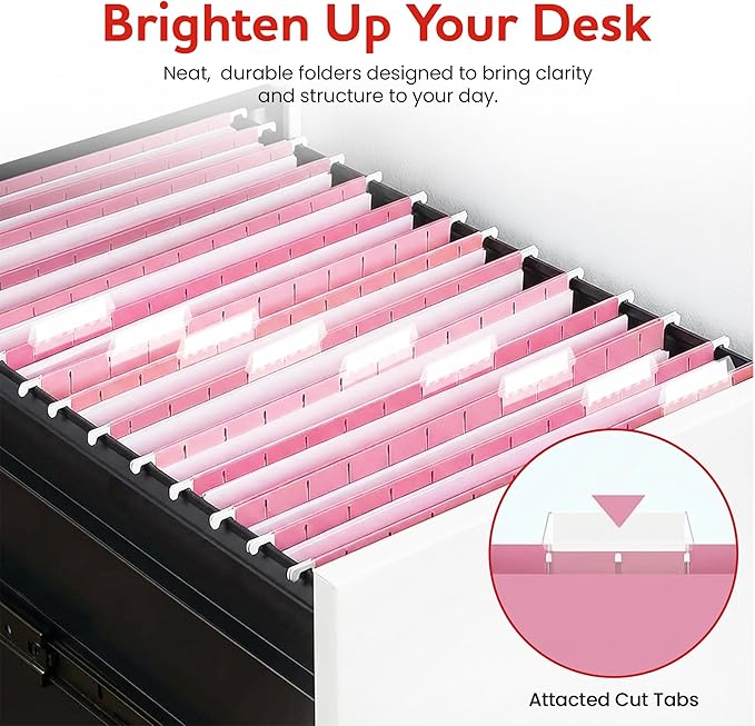 Pink Hanging File Folders – 8 Pack, Letter Size File Organization Folders for Home, Office, School & Filing Cabinets
