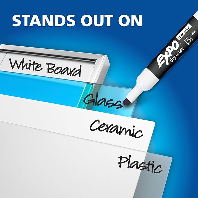 EXPO Low Odor Dry Erase Markers Chisel Tip Assorted Colors 8 Count