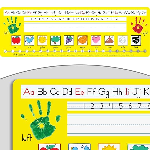 Really Good Stuff 24PK Zaner-Bloser Print Self-Adhesive Vinyl Desktop Reference Nameplate with Letters, Numbers, Colors-Traditional Manuscript Name Tags