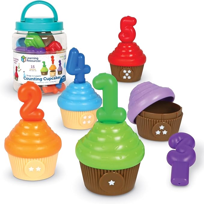 Learning Resources Counting Cupcakes - Number and Color Recognition Skills, Kitchen Play Food for Kids, Fine Motor Skills, Matching Toys, Homeschool, Birthday Gifts for Boys and Girls