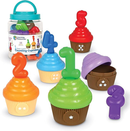 Learning Resources Counting Cupcakes - Number and Color Recognition Skills, Kitchen Play Food for Kids, Fine Motor Skills, Matching Toys, Homeschool, Birthday Gifts for Boys and Girls