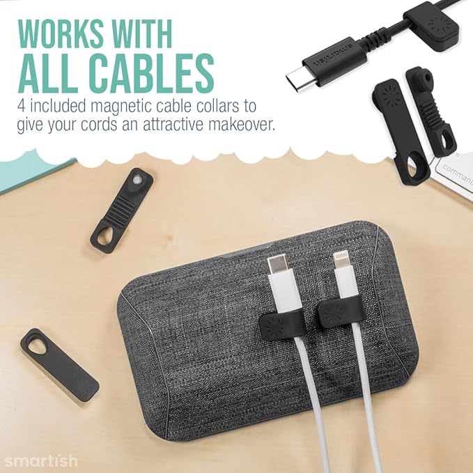 Smartish® Magnetic Cord Holder - Bigger Cable Wrangler Organizer with Magnet Clips for Charger Management on Desktop, Nightstand - Holds 6+ Cables - No. 2 Pencil Gray
