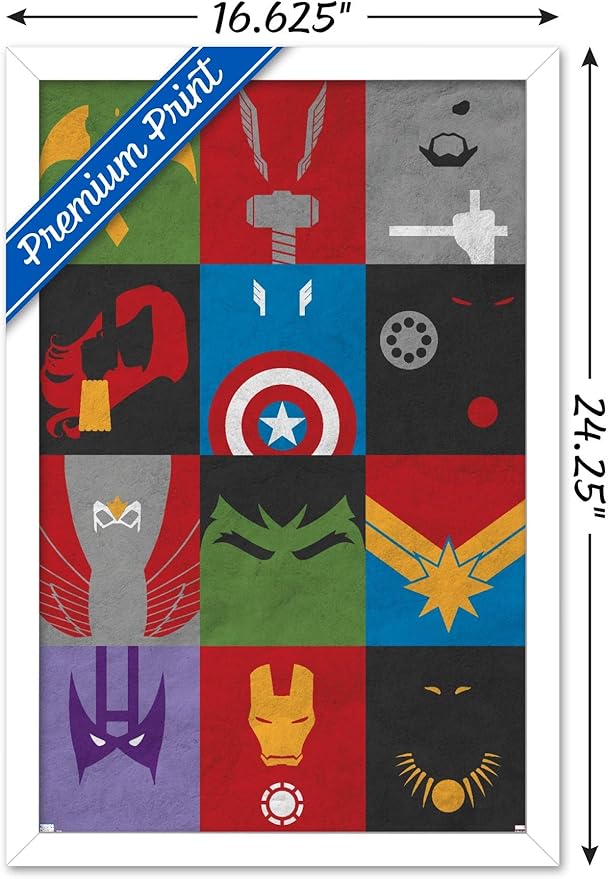 Trends International Marvel Comics - Avengers - Minimalist Grid Wall Poster, 14.725" x 22.375", White Framed Version