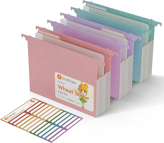 Extra Capacity Hanging File Folders, 3.15" Reinforced Wheat Straw Expanding Hanging Folder Letter Size, Heavy Duty for Filing Cabinets, File Organizer for Office & Home-3 Packs