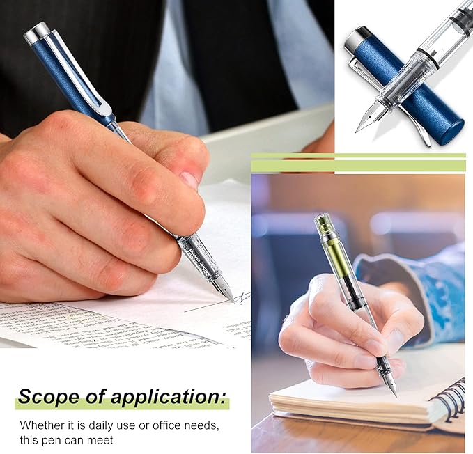Epakh 4 Pieces Refillable Fountain Pen Transparent Piston Pen Extra Fine Filling Fountain Stationery for Calligraphy Painting, Drawing, School, Scrapbook and Sketch Signature