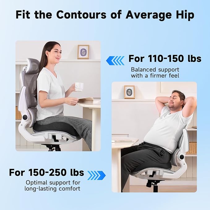 Ergonomic Seat Cushion for Office Chair, Large U-Shaped Memory Foam Chair Cushion for Tailbone, Coccyx, Hip & Lower Back Pressure Relief, Comfortable Desk Chair Pad for Office, Gaming & Long Sitting