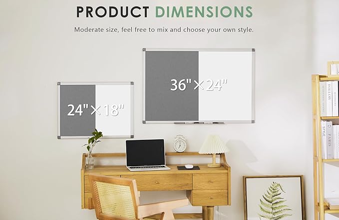 Combination Magnetic Whiteboard & Fabric Board,Dry Erase Board Bulletin Board 36x24inches Combo Vision Board for Wall,Home,School,Office
