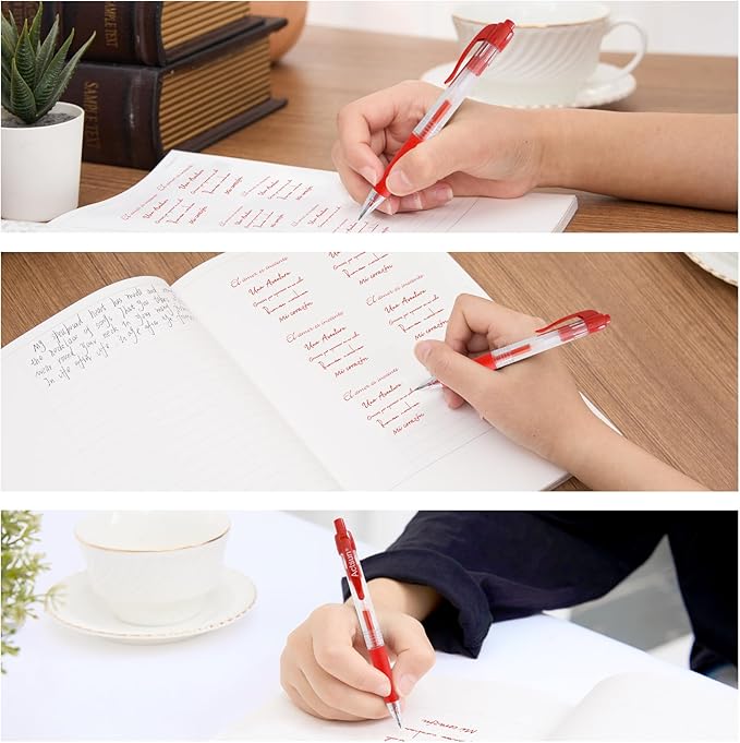 Red Gel Ink Pens, 12 Pcs, Fine Point, Smooth Writing, Retractable, 0.8 Mm, Gift for Women & Men, Journaling, School & Office Supplies