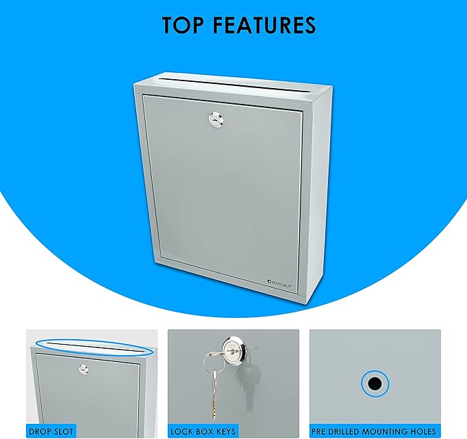 Barska Wall Mount Multi-Purpose Locking Mail Suggestion Drop Box with Key Lock for Home Office Classroom