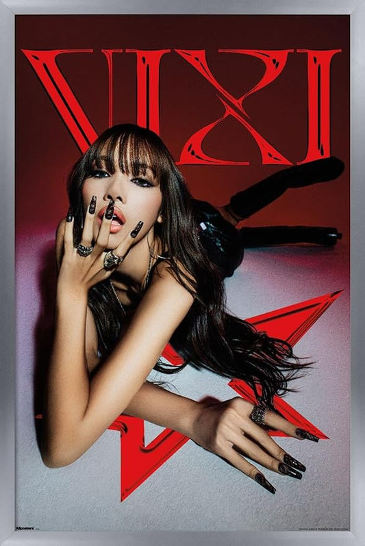LISA - VIXI Red Star Wall Poster, 34L" x 22.4W", Silver Framed Version