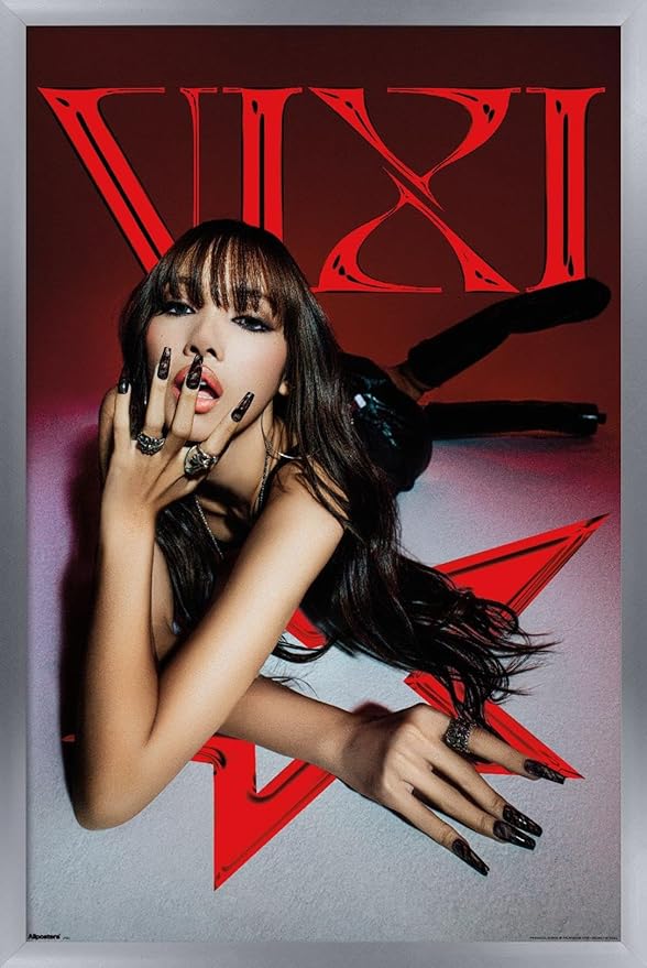 LISA - VIXI Red Star Wall Poster, 22.4L" x 14.7W", Silver Framed Version