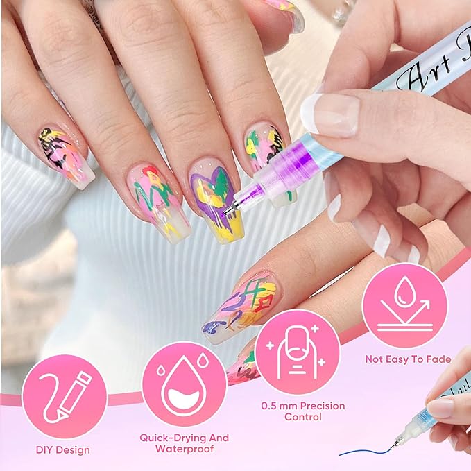 12 Colors Nail Art Pens Set, Nail Art Markers for 3D Nail Art, Nail Art Pens for Painting Nails Art Marker Drawing Painting Liner, Nail Polish Pens for DIY Nail Art Beauty Adorn Manicure Tools(1 Set)