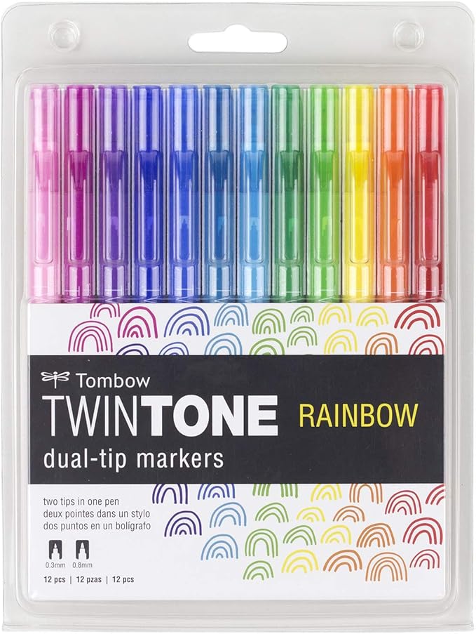 Tombow 61526 TwinTone Marker Set, Rainbow, 12-Pack. Double-Sided Markers Perfect for Planners, Journals, Doodling, and More!