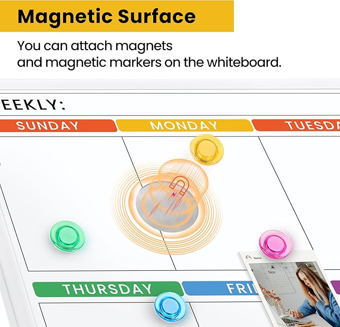 Colorful Whiteboard Calendar for Wall,16" x 12" Hanging Dry Erase Calendar Board, Weekly White Board for Home,School, Office