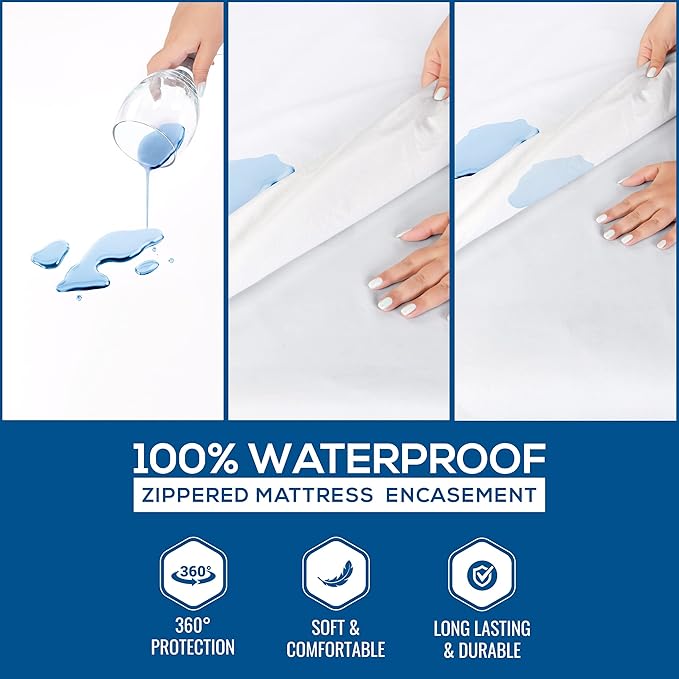 Utopia Bedding Mattress Protector Zippered Twin Size, 100% Waterproof Bed Bug and Dust Mite Proof Mattress Encasement, Absorbent 6 Sided Mattress Cover