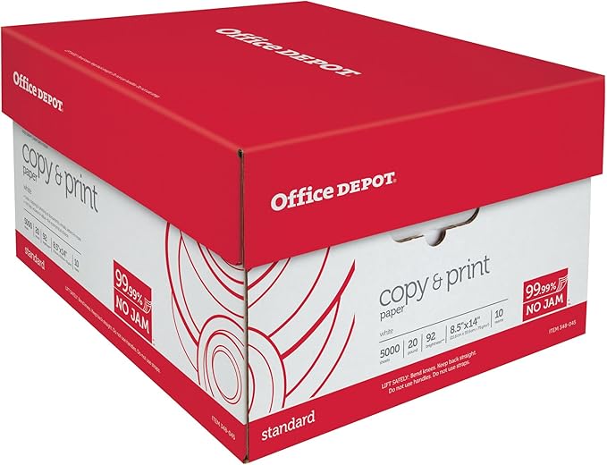 Office Depot Copy Print Paper, Legal Size, 20 Lb, 500 Sheets Per Ream, Case Of 10 Reams, 063224