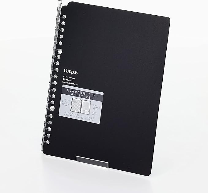 Kokuyo Campus Smart Ring Binder, A5 Black Refillable Binder Notebook 20 Holes with 10 Extra Loose-Leaf Paper, Up to 25 Filler Papers for Work & Study, Japan Import (RU-SP131D)