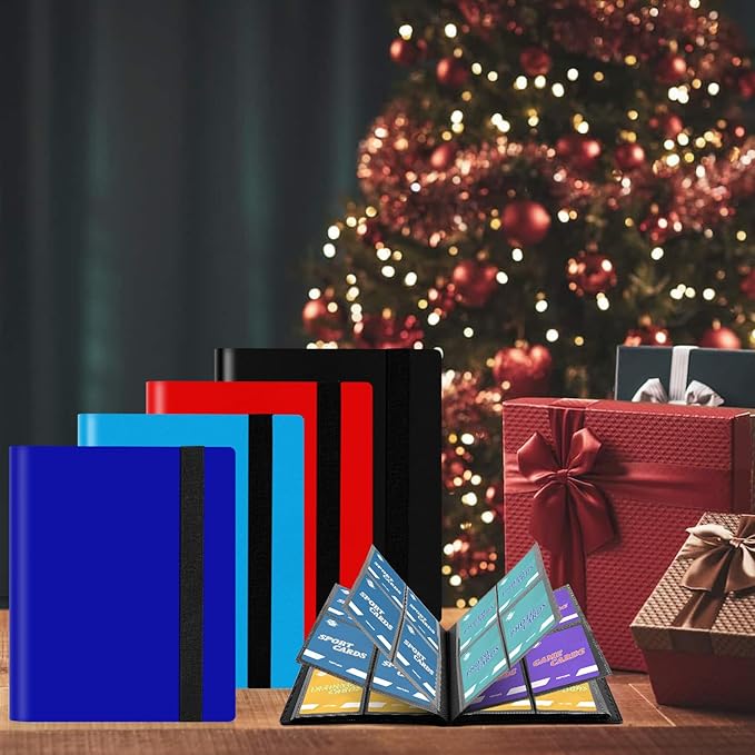 4 Pocket Card Binder for 160 Sleeves, Card Folder Ablum for Trading Cards Collection for Sports Cards, Baseball Cards, Game Cards, Mini TCG Binder Fit for MTG, Gift for Card Collector (Blue)