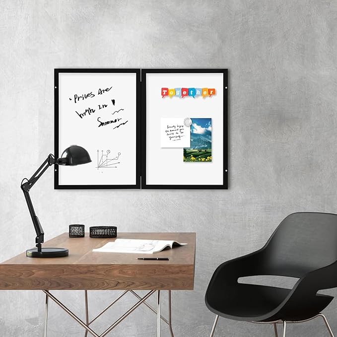 Black Frame Enclosed Whiteboard with Wooden Frame, Approx.16x11in Poster Frame and Functional Whiteboard for Office, Home(Poster Not Included)