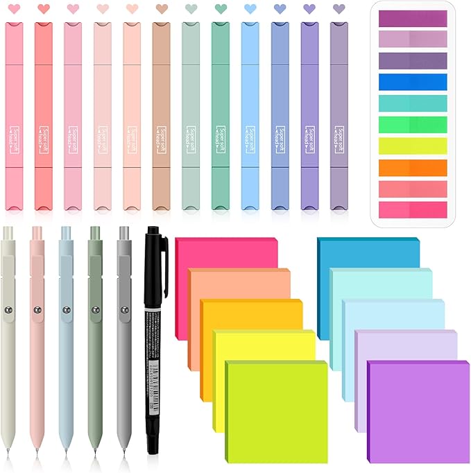 Jutom 38 Pcs Bible Journaling Study Kit for Women, Book Annotation Supplies with Highlighters Pens, Tabs, Sticky Notes, Markers for Christian Office Bible Study Supplies(Rainbow,Square)