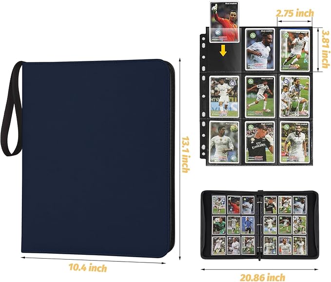 9 Pocket Card Binder, Premium Zip Trading Card Binder, 720 Double Sided Pocket PU Card Collection Binder, Collector Card Album, Card Folder for MTG, TCG, Sports Cards, Game Cards (DARK BLUE)