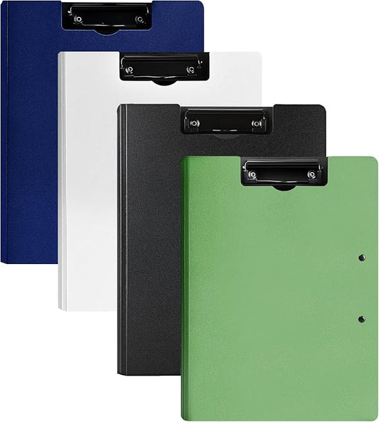 4 Pack Foldable Clipboards, A4 Clipboard Folder, Office Clipboard Folder with Double Clips Metal Clip, Storage Clipboards for Office, School or Medical Field(4 Colors)