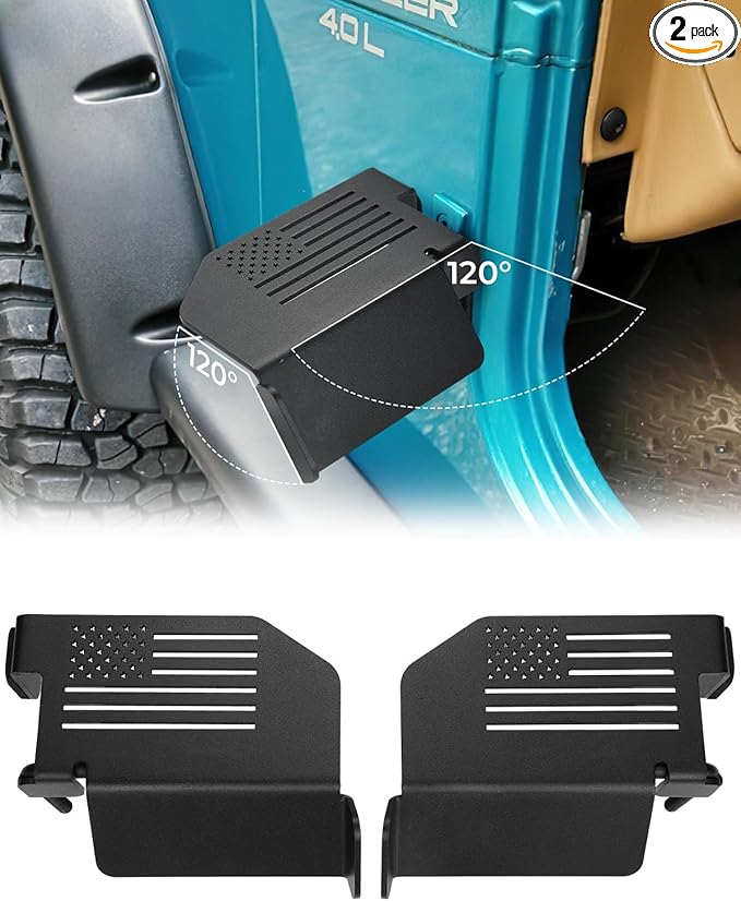 JOYTUTUS Upgraded 120° Wrangler Foot Pegs Compatible with Wrangler TJ 1997 to 2006, Exterior Door Hinge Metal Foot Rest Pedals with US Flag Pattern