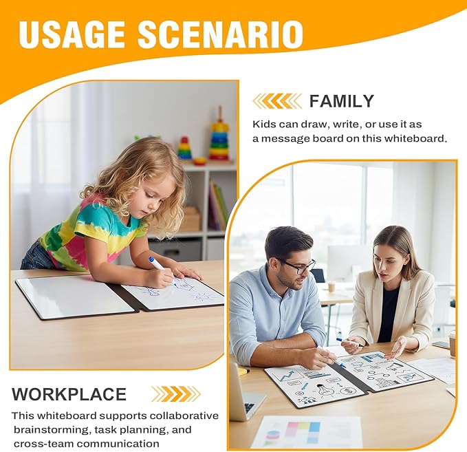 Small Dry Erase Board,12" x 9" Portable Dry Erase White Board,Double-Sided Folding Whiteboard with Pen(Orange)